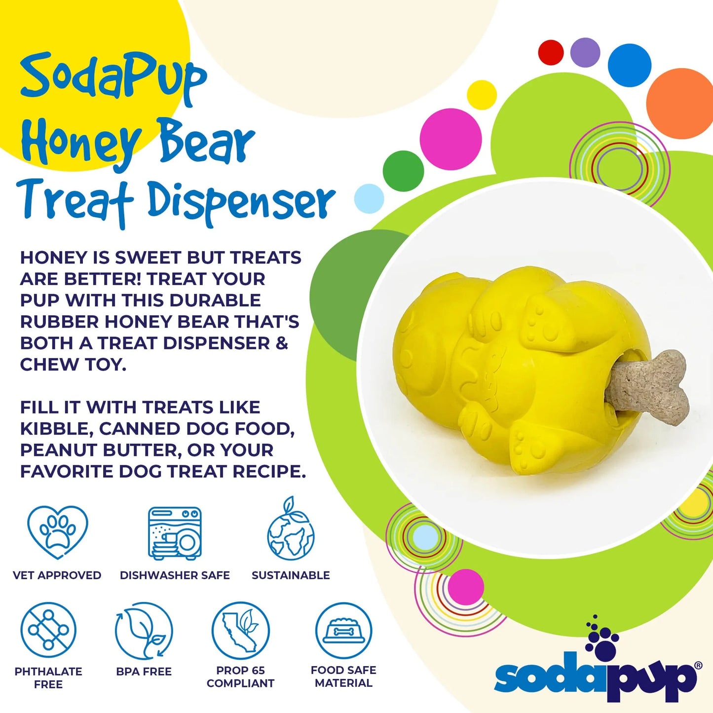 SodaPup Honey Bear Dog Toy Large