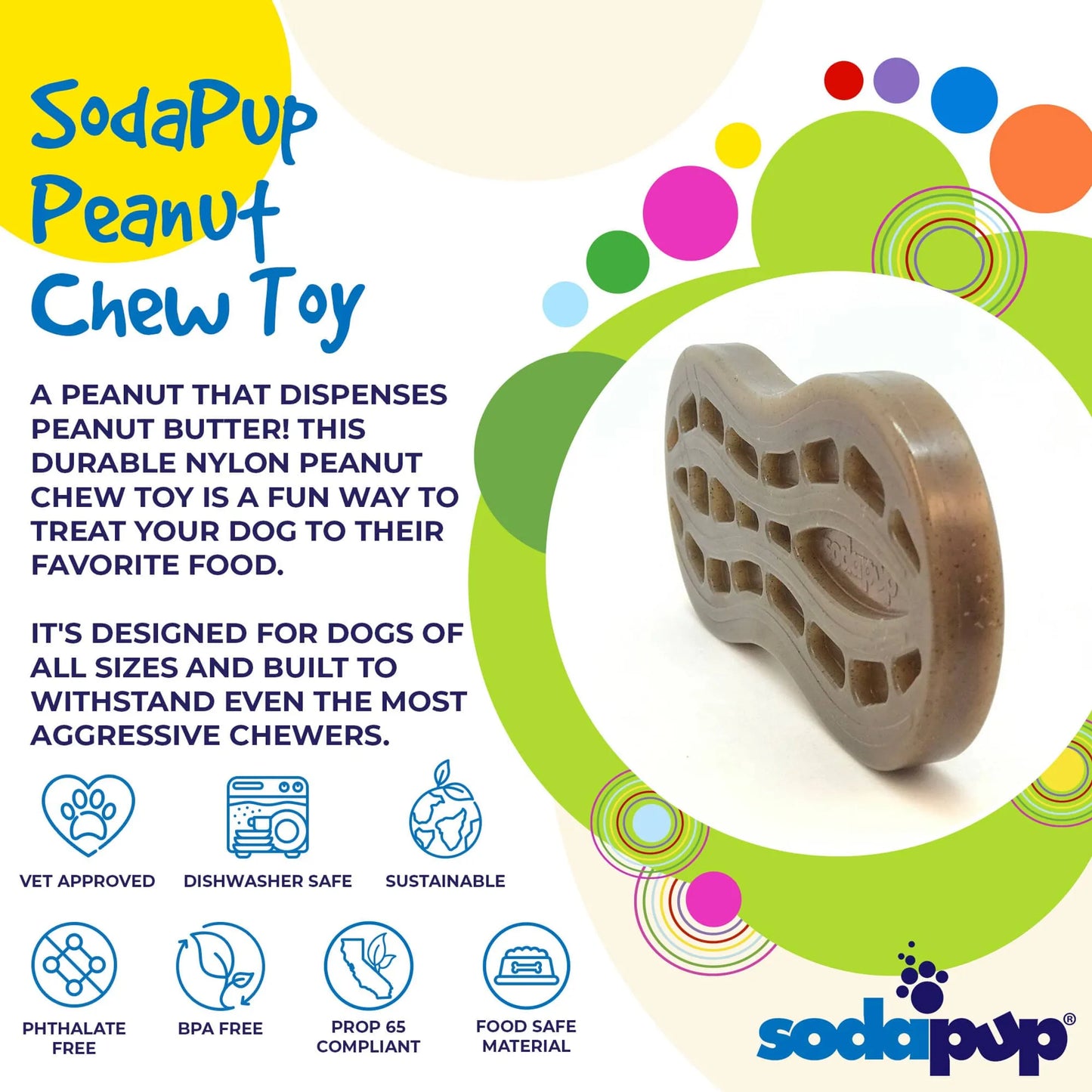SodaPup Power Chewer Peanut Dog Toy 7"