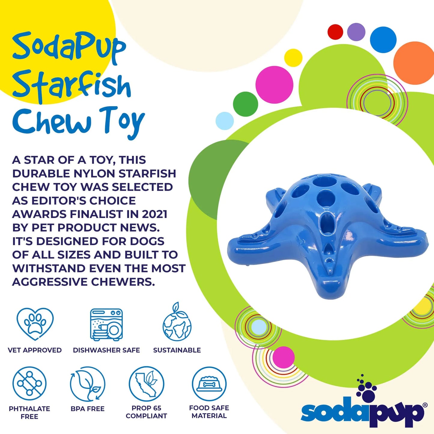SodaPup Indestructible Starfish Dog Toy 4.5 inches
