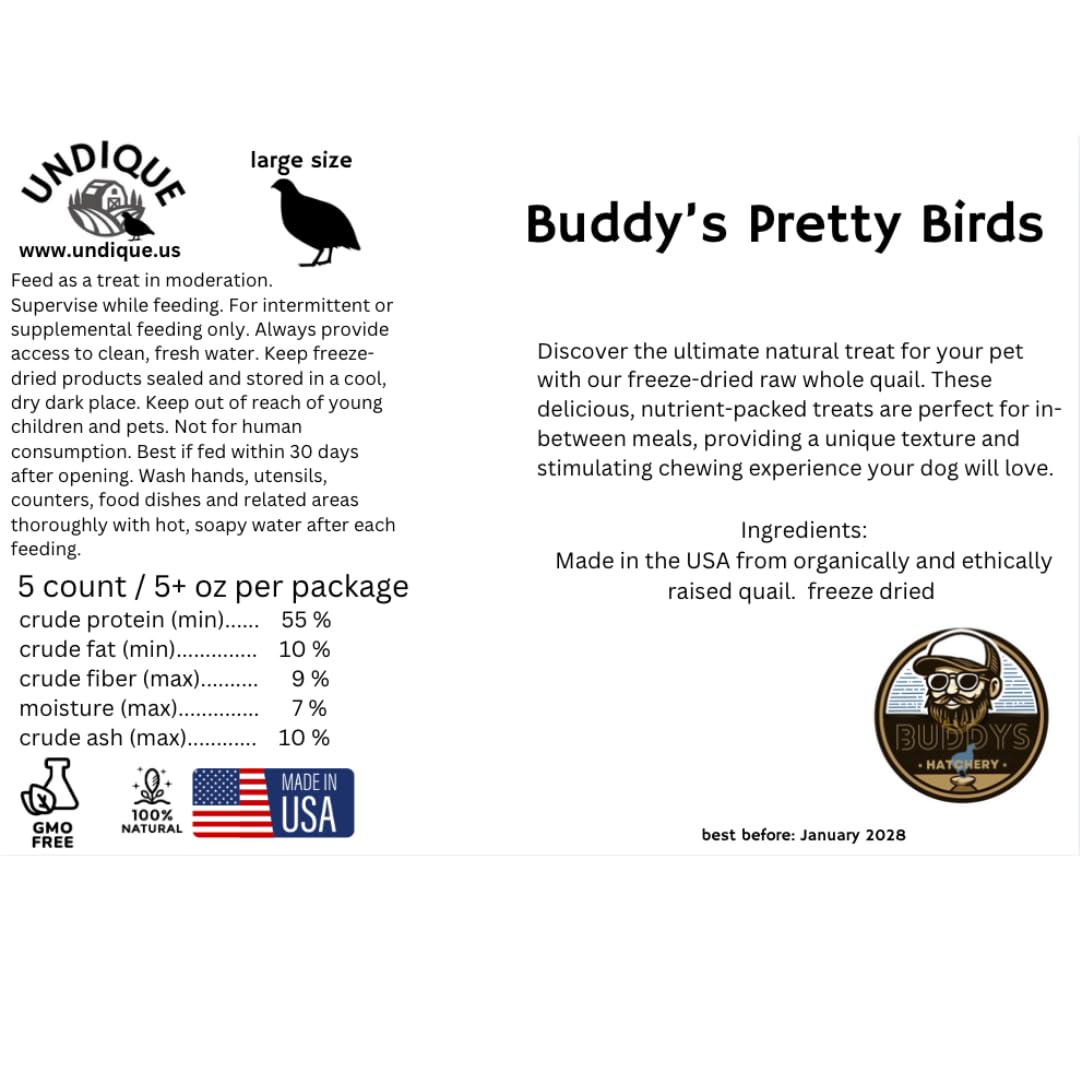 Bird Dog Training Quail - Premium Freeze-Dried Whole Quail for Dogs 5ct, Large (Chick) - Natural Prey Feeding Quality Protein Pet Treats - Your Pet Connection
