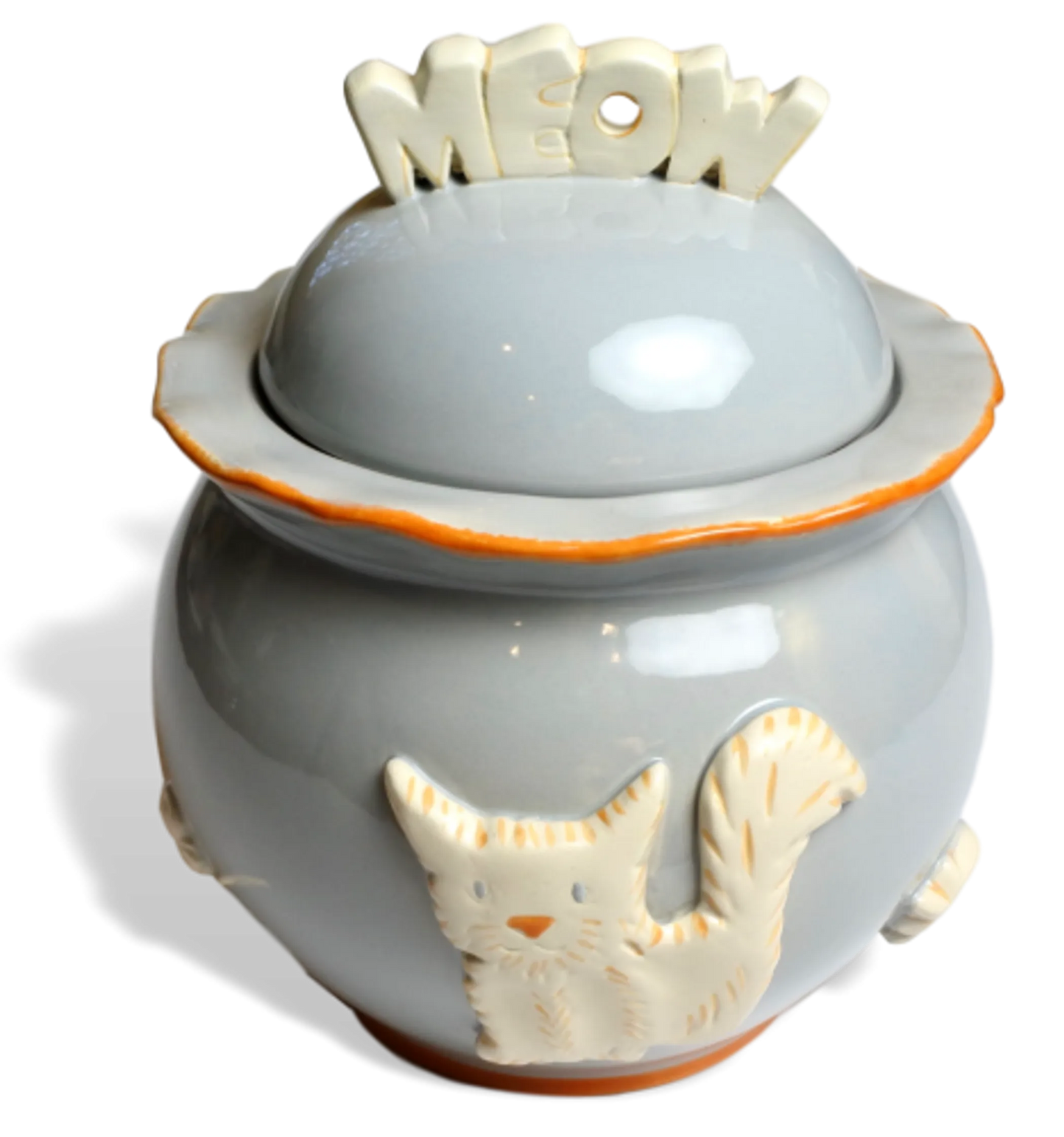 Carmel Ceramica Hand-Decorated Cat Treat Jar 7 Inch