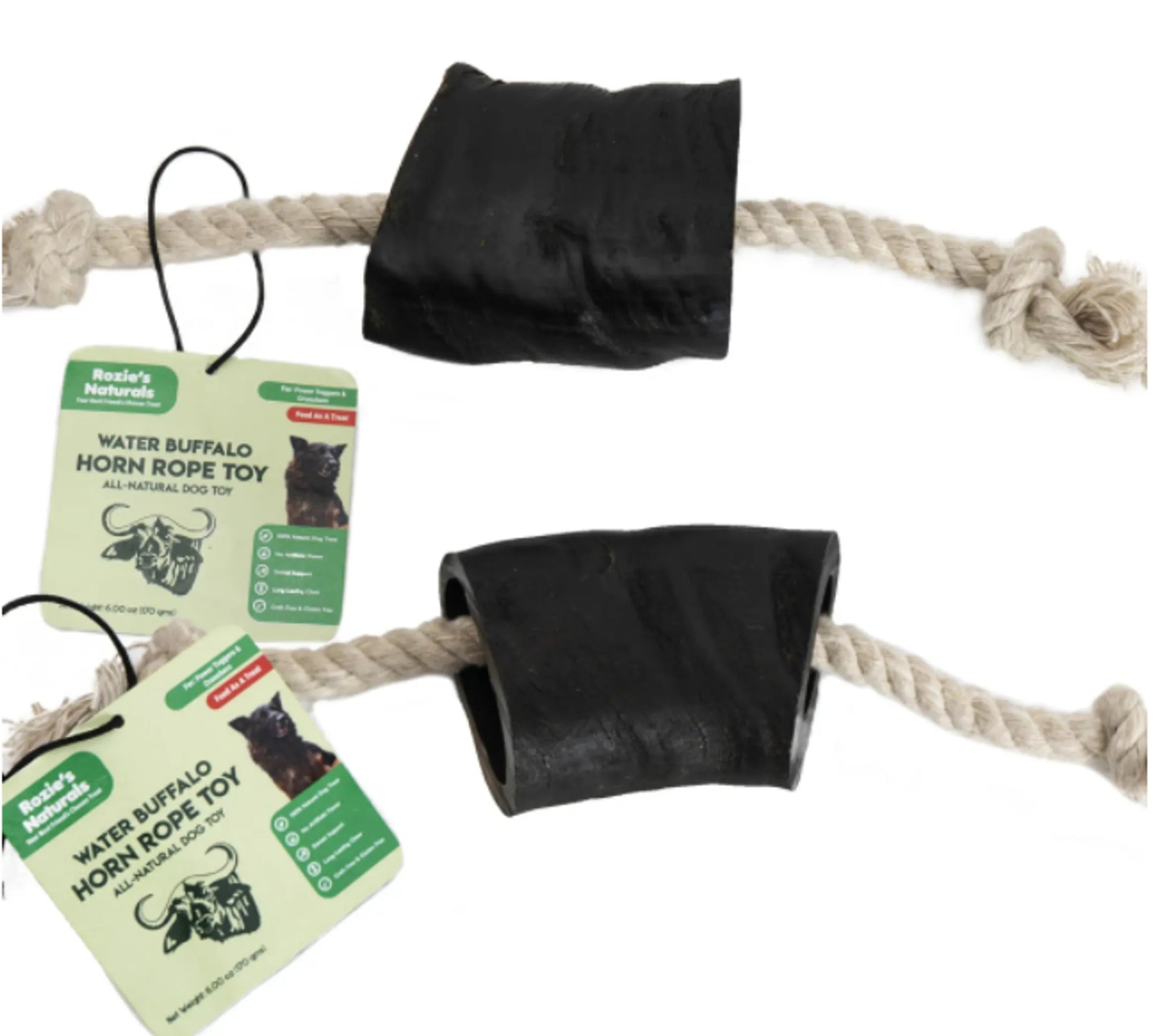 WATER BUFFALO HORN ROPE TUG TOY-100% Cotton Rope 14", Long-Lasting, Natural Dog Treat & Chews, Dog Dental Chew Toy-2 COUNT-10 oz - Your Pet Connection