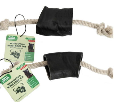 WATER BUFFALO HORN ROPE TUG TOY-100% Cotton Rope 14", Long-Lasting, Natural Dog Treat & Chews, Dog Dental Chew Toy-2 COUNT-10 oz - Your Pet Connection