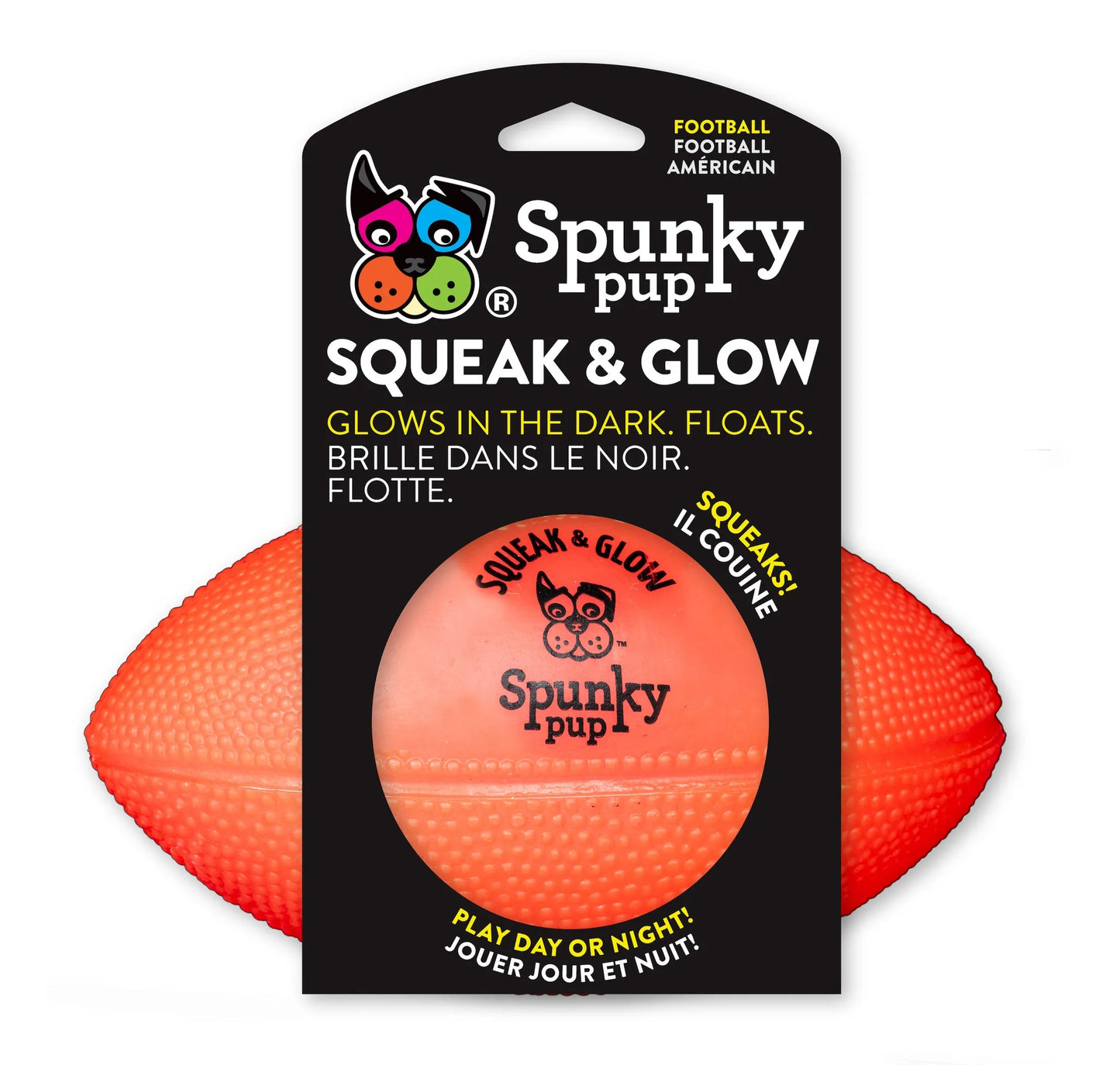 Spunky Pup Squeak & Glow Football 7 Inch