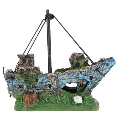 Pirate Ship Rotten Boat Small Net Boat Aquarium Landscaping Fish Tank Glass Cylinder Scene - Your Pet Connection