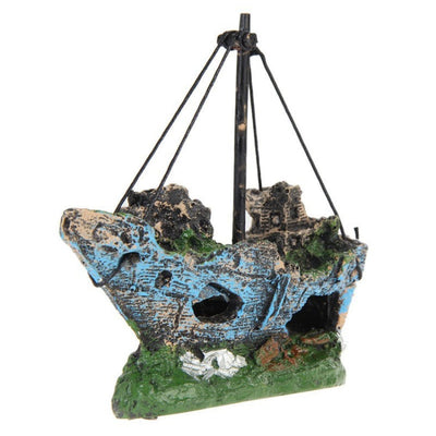 Pirate Ship Rotten Boat Small Net Boat Aquarium Landscaping Fish Tank Glass Cylinder Scene - Your Pet Connection