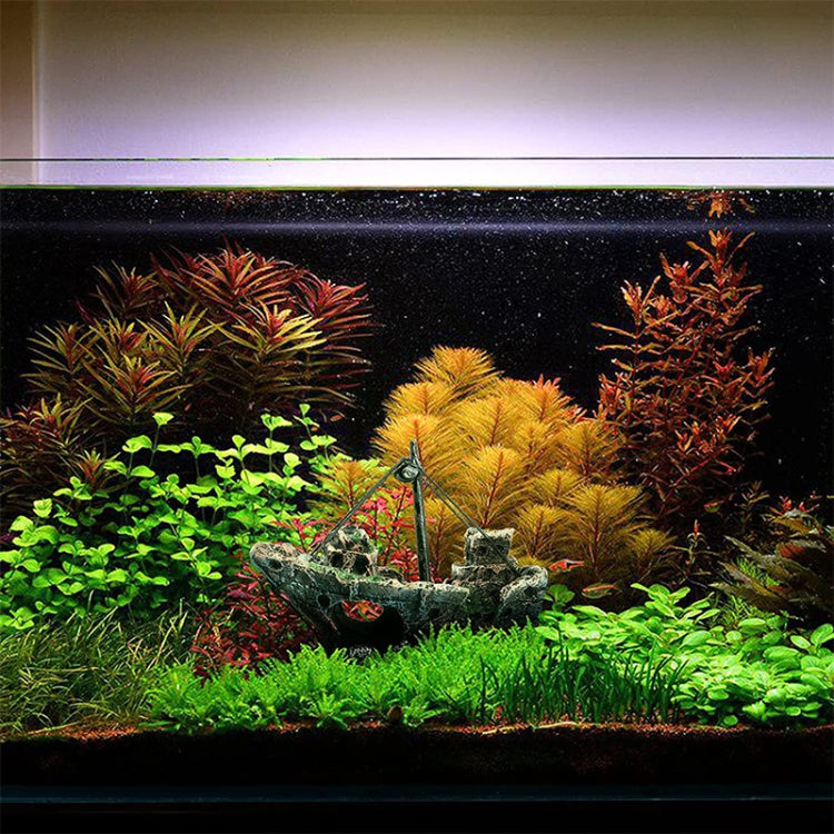 Pirate Ship Rotten Boat Small Net Boat Aquarium Landscaping Fish Tank Glass Cylinder Scene - Your Pet Connection