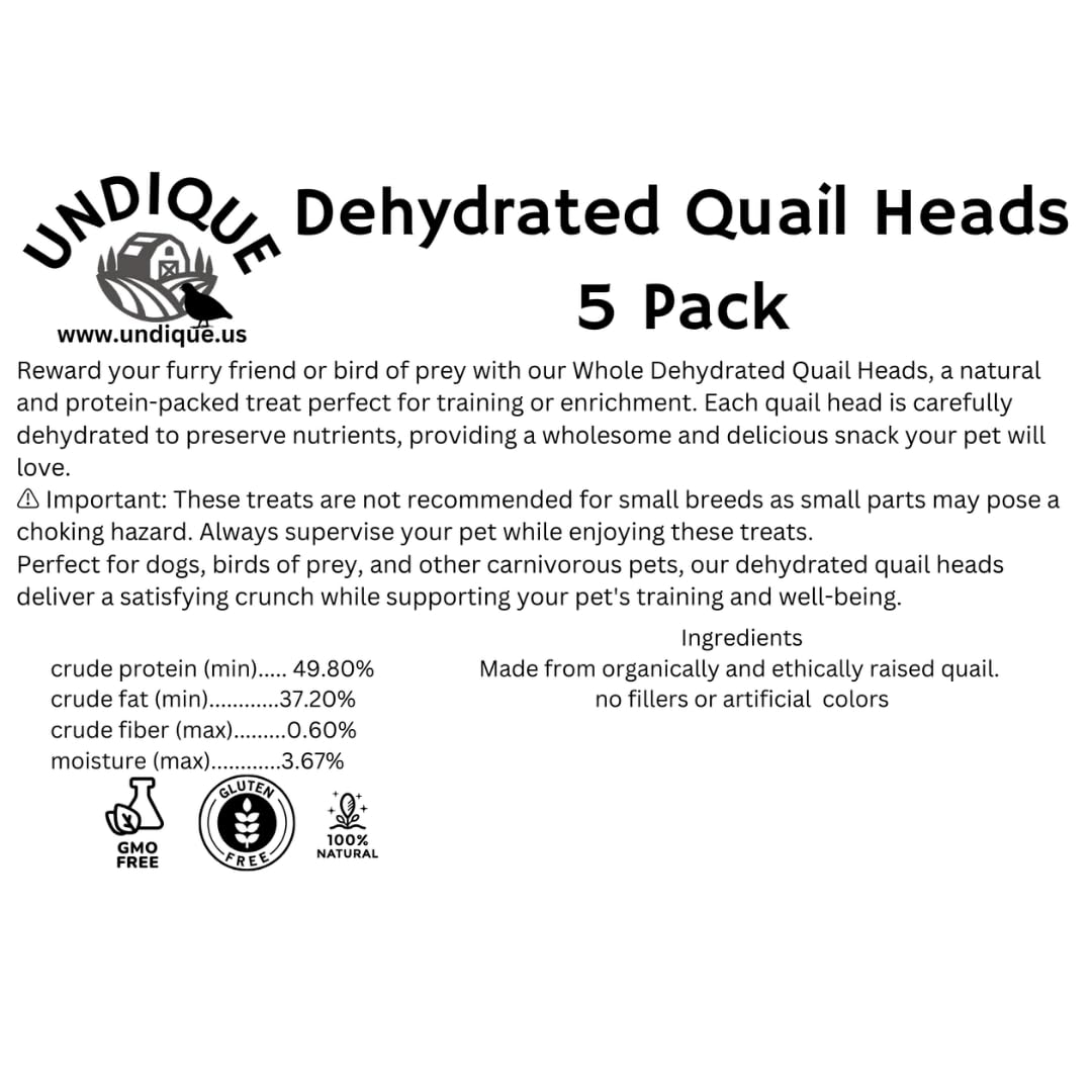 Fine Feline Feasts Quail Heads - Gourmet Cat Treats, High Protein, Nutrient-Dense, Promotes Natural Instincts, Healthy Skin & Coat, Minimal Ingredients Pack of 5 - Your Pet Connection