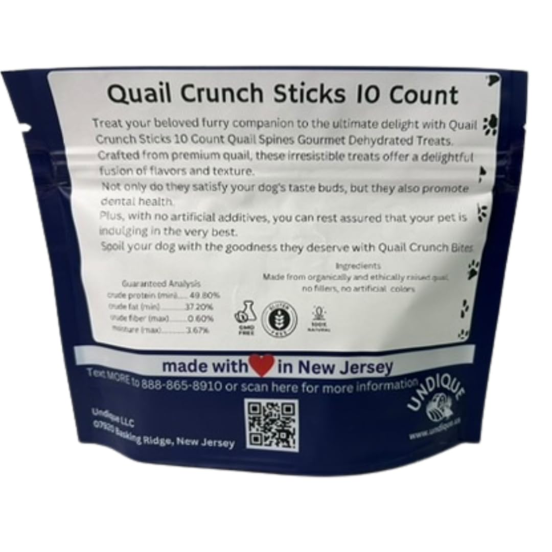 Quail Crunch Sticks Dog Treats, 10 Count Quail Spines Gourmet Dehydrated Healthy Dog Training Treats, Premium Flavors Promote Dental Health, No Artificial Additives for Happy Pets - Your Pet Connection