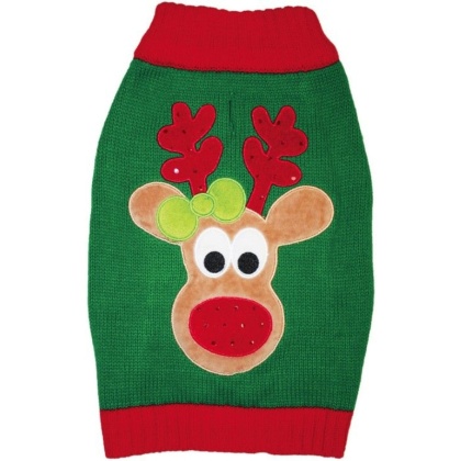 Fashion Pet Green Reindeer Dog Sweater - Medium