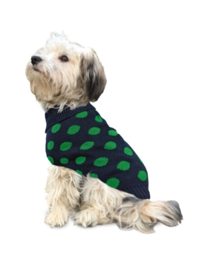 Fashion Pet Contrast Dot Dog Sweater Green - Small