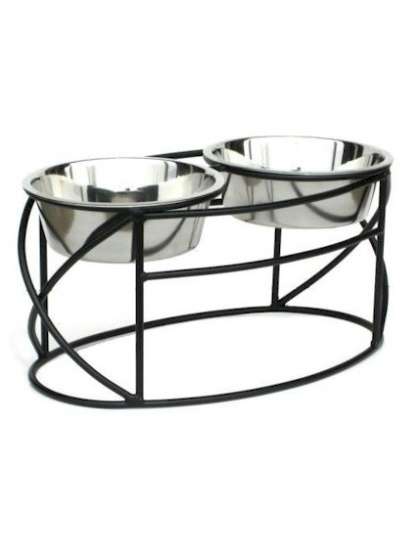 Oval Cross Double Raised Feeder - Large/Black