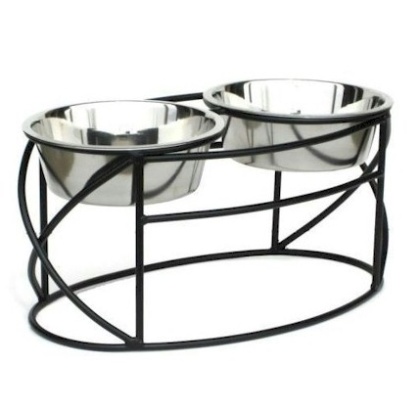 Oval Cross Double Raised Feeder - Medium/Black