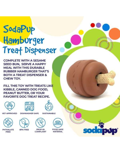 Brown - SP Hamburger Durable Rubber Chew Toy & Treat Dispenser  - Large