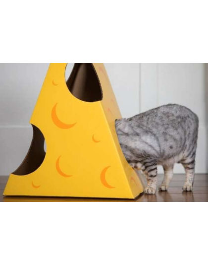 Monster Cheese Wedge Cardboard Cat House