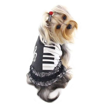 Black/White - Adorable Piano Dress with Ruffles - Small