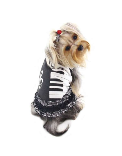 Black/White - Adorable Piano Dress with Ruffles - Small