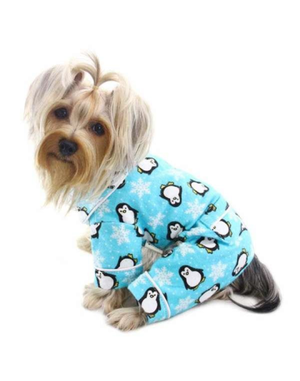 Turquoise - Penguins & Snowflake Flannel PJ with 2 Pockets - XS