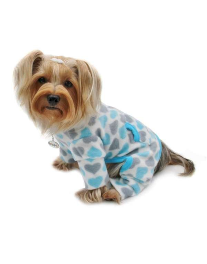 Blue - Blue & Gray Hearts Fleece Turtleneck Pajamas - XS