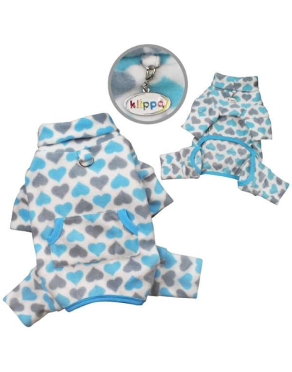 Blue - Blue & Gray Hearts Fleece Turtleneck Pajamas - XS