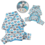 Blue - Blue & Gray Hearts Fleece Turtleneck Pajamas - M