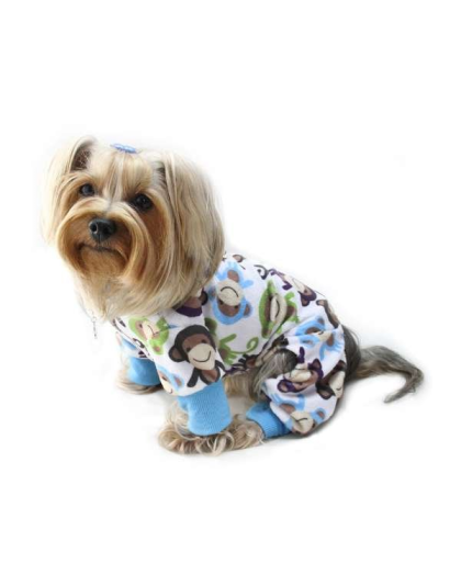 Blue - Ultra Soft Plush Minky Monkey Pajamas - Small