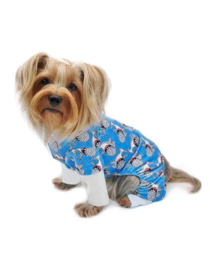 Blue - Ultra Soft Plush Minky Silly Sharks Pajamas - Small