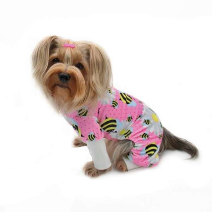 Pink - Ultra Soft Plush Minky Bumblebee & Flower Pajamas - Small