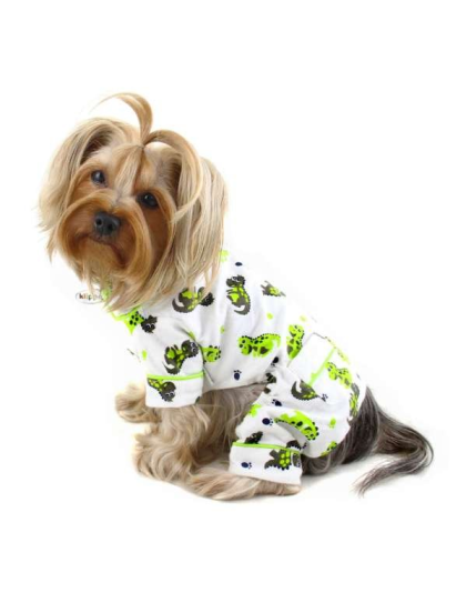 White - Playful Dinosaur Flannel Pajamas - Small