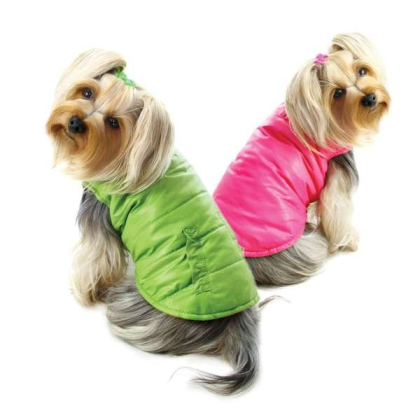 Lime/Pink - Reversible Parka Vest with Ruffle Trims - XS