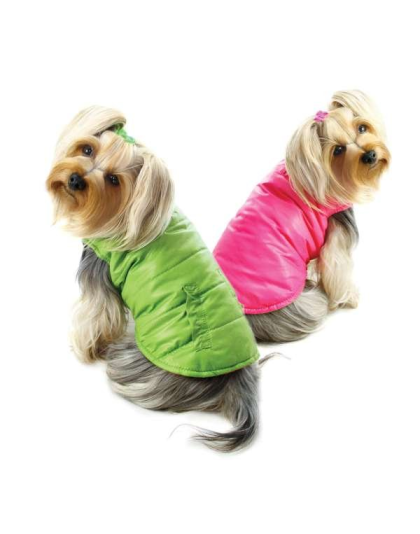 Lime/Pink - Reversible Parka Vest with Ruffle Trims - XS