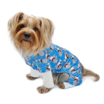 Blue - Ultra Soft Plush Minky Silly Sharks Pajamas - Medium