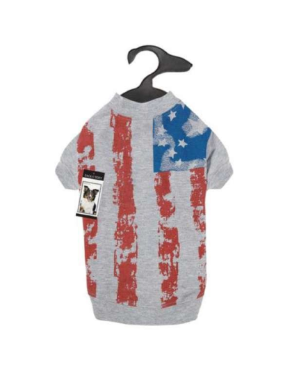 Silver - Zack & Zoey Americas Pup Flag Print Tee  - Large