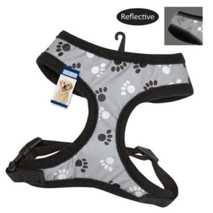 Black - Casual Canine Reflective Pawprint Harnesses - Large