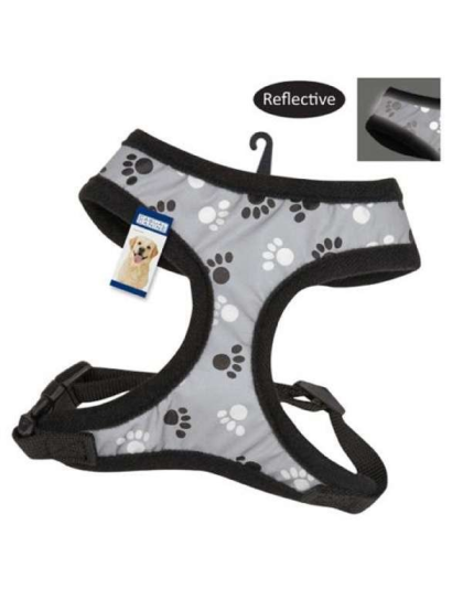 Black - Casual Canine Reflective Pawprint Harnesses - Large