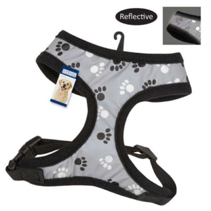 Black - Casual Canine Reflective Pawprint Harnesses - Small