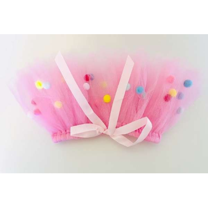 Pink - Pink Pom Pom Dog Tutu Skirt (Medium) - Medium