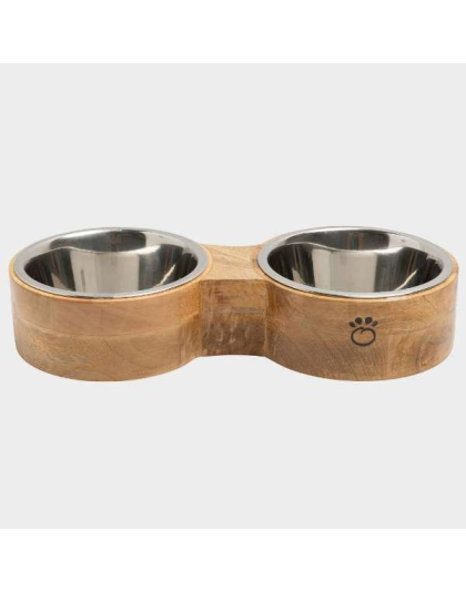 Natural - GF Pet Wood & Metal Feeder Double Diner   - Small