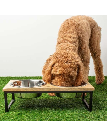 Natural - GF Pet Wood & Metal Elavated Feeder   - Medium