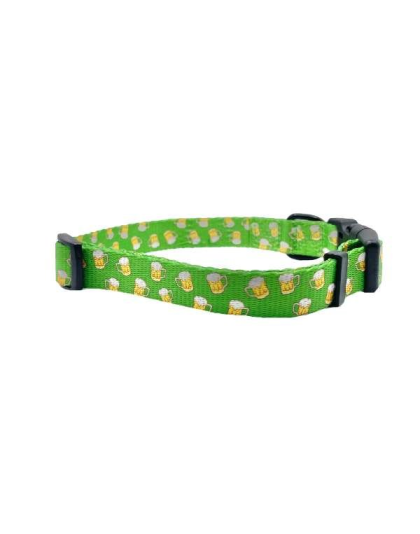 Green Beer - Cutie Ties Fun Design Dog Collar - Medium