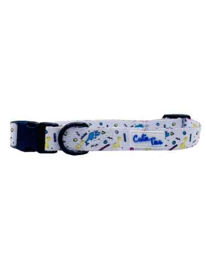 Dino Doggy White - Cutie Ties Fun Design Dog Collar - Medium