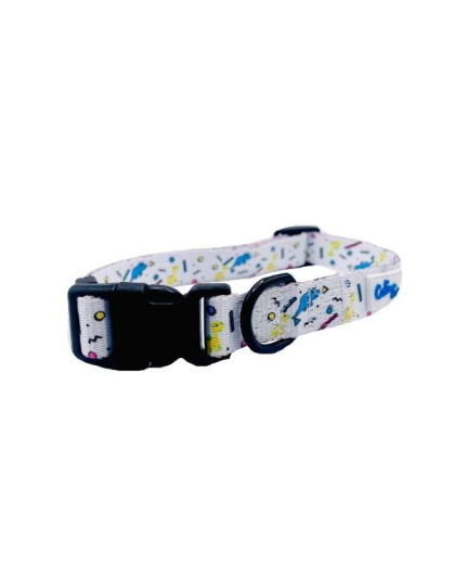 Dino Doggy White - Cutie Ties Fun Design Dog Collar - Medium