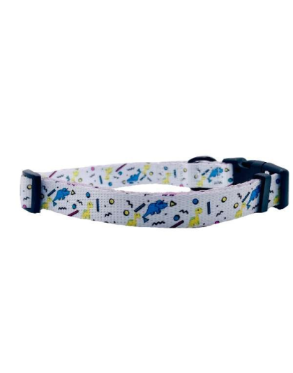 Dino Doggy White - Cutie Ties Fun Design Dog Collar - Medium