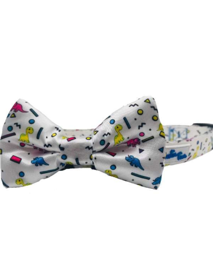 Dino Doggy White - Cutie Ties Fun Design Dog Collar - Medium