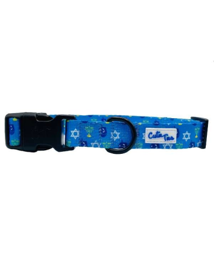 Hanukkah Blue Dreidel - Cutie Ties Fun Design Dog Collar - Medium