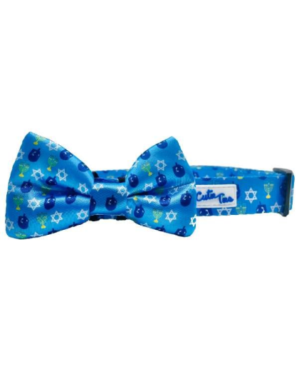 Hanukkah Blue Dreidel - Cutie Ties Fun Design Dog Collar - Small