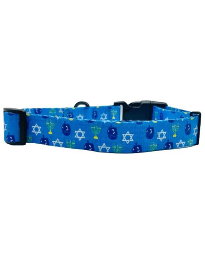 Hanukkah Blue Dreidel - Cutie Ties Fun Design Dog Collar - Small