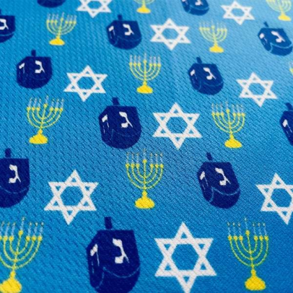 Hanukkah Blue Dreidel - Cutie Ties Tie On Dog Bandana - Large