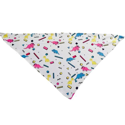 Dino Doggy White - Cutie Ties Tie On Dog Bandana - Small