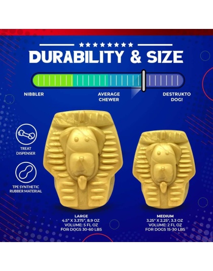 Gold - MKB Doggie Pharaoh Durable Chew Toy & Treat Dispenser - Large